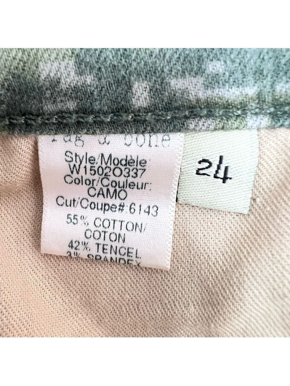 Rag & Bone Skinny Ankle Jeans Size 24 Green Camo Low Rise - Picture 10 of 14